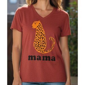 Oliver & Otis V-Neck T-Shirt Womens Size S Cheetah Leopard Mama Tee Novelty